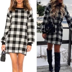 LPA Floyd Sweater Dress in Black & Ivory Check